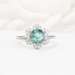 Round Cut Moss Agate Floral Cluster Halo Engagement Ring - Additional view