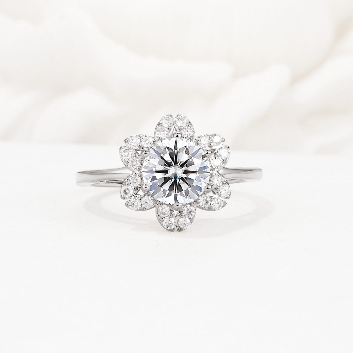 Round Cut Lab Diamond Floral Cluster Halo Engagement Ring - Additional view