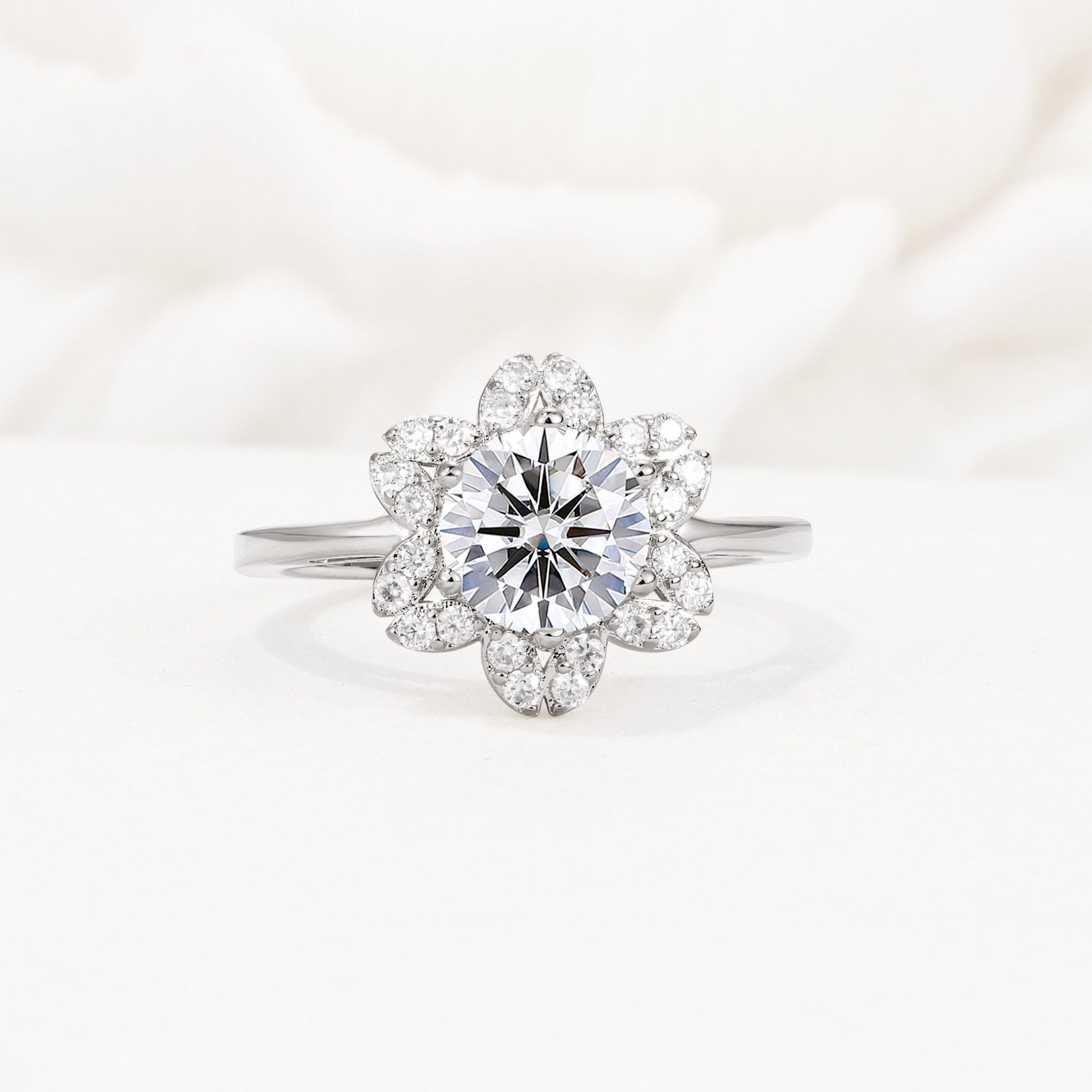 Round Cut Lab Diamond Floral Cluster Halo Engagement Ring - Additional view