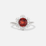 Round Cut Garnet Floral Cluster Halo Engagement Ring - Additional view