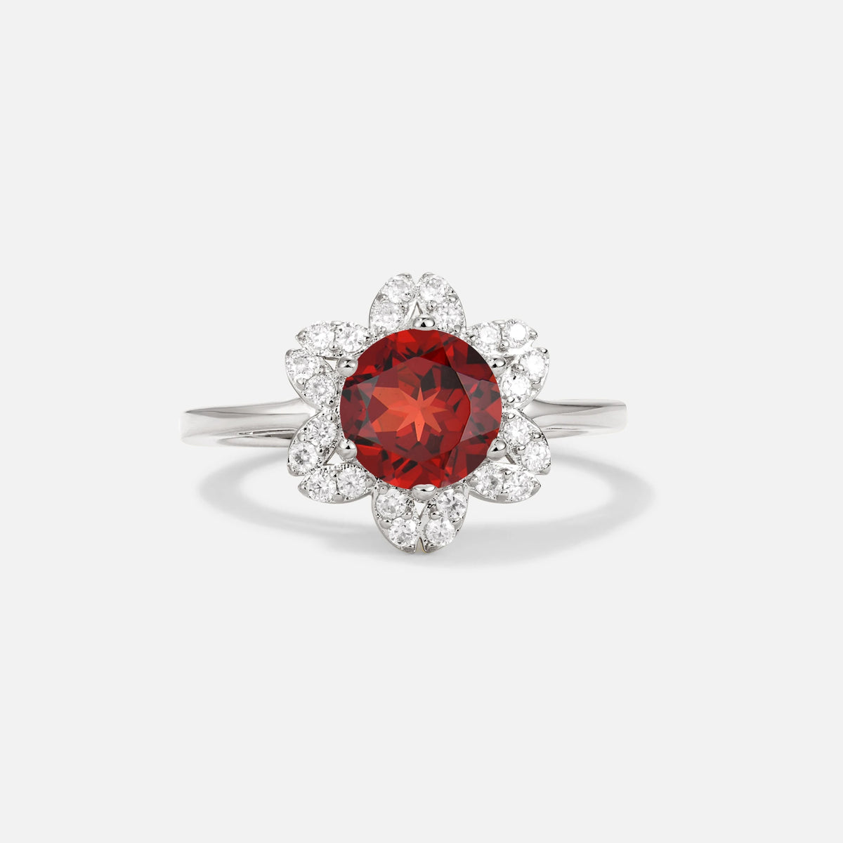 Round Cut Garnet Floral Cluster Halo Engagement Ring - Additional view