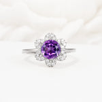 Round Cut Amethyst Floral Cluster Halo Engagement Ring - Additional view