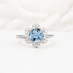 Round Cut Aquamarine Floral Cluster Halo Engagement Ring - Additional view