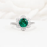 Round Cut Emerald Floral Cluster Halo Engagement Ring - Additional view