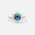 Round Cut Alexandrite Floral Cluster Halo Engagement Ring - Additional view