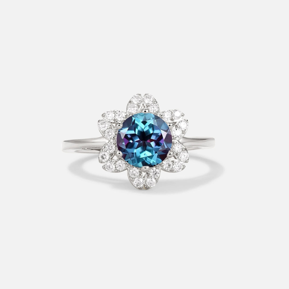 Round Cut Alexandrite Floral Cluster Halo Engagement Ring - Additional view