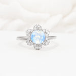 Round Cut Moonstone Floral Cluster Halo Engagement Ring - Additional view