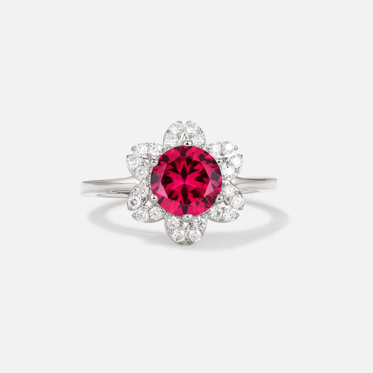 Round Cut Ruby Floral Cluster Halo Engagement Ring - Additional view