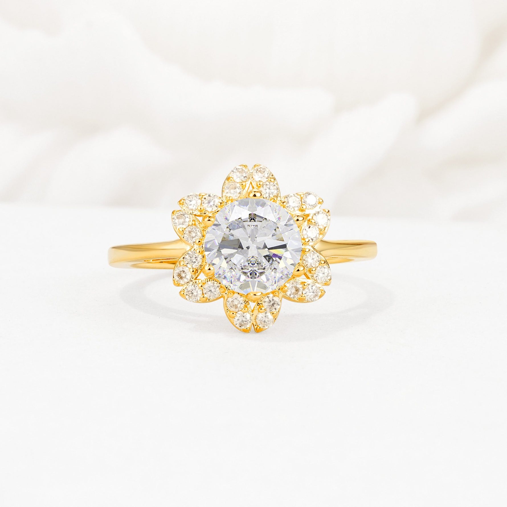 Round Cut Moissanite Floral Cluster Halo Engagement Ring - Additional view