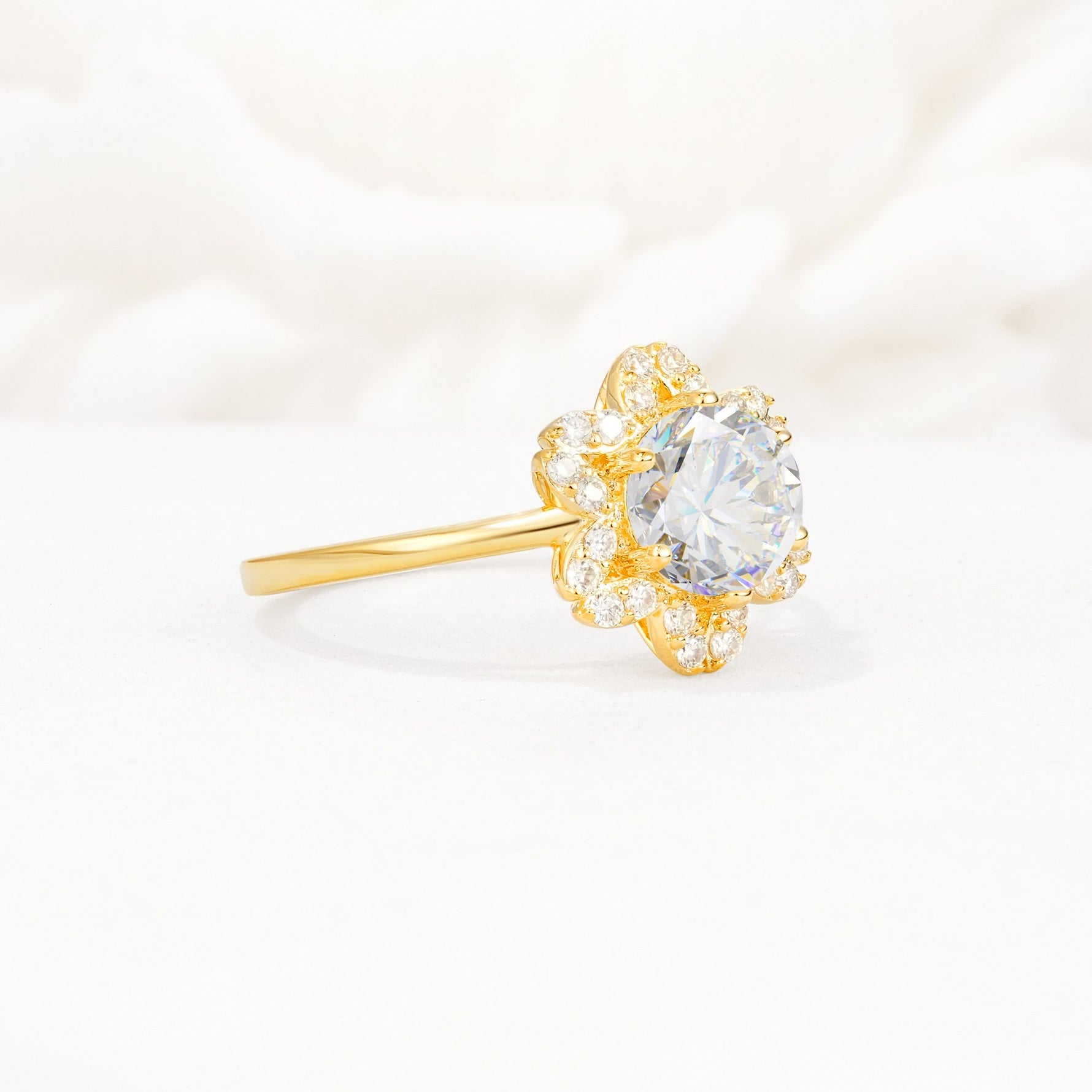 Round Cut Moissanite Floral Cluster Halo Engagement Ring - Additional view