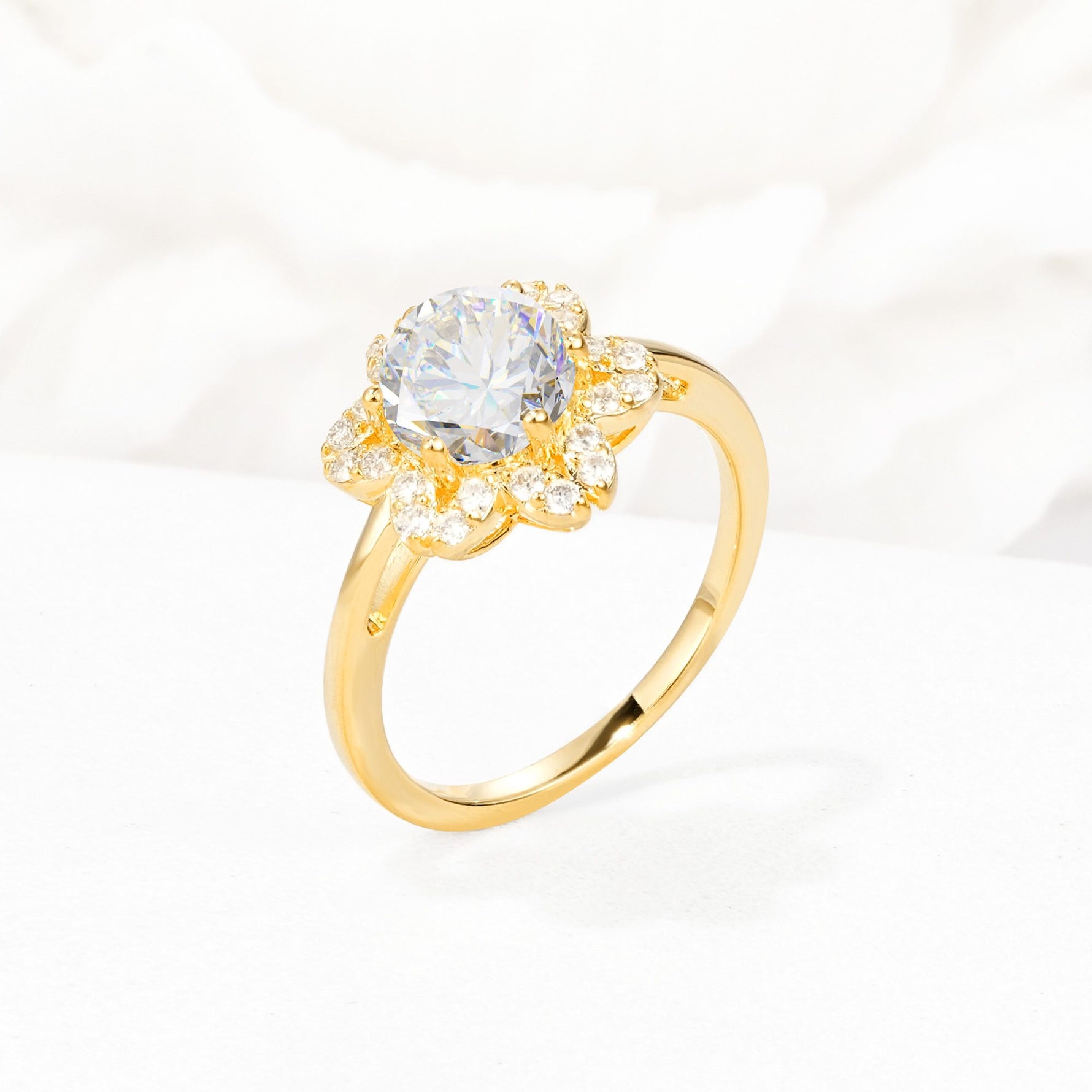 Round Cut Moissanite Floral Cluster Halo Engagement Ring - Additional view