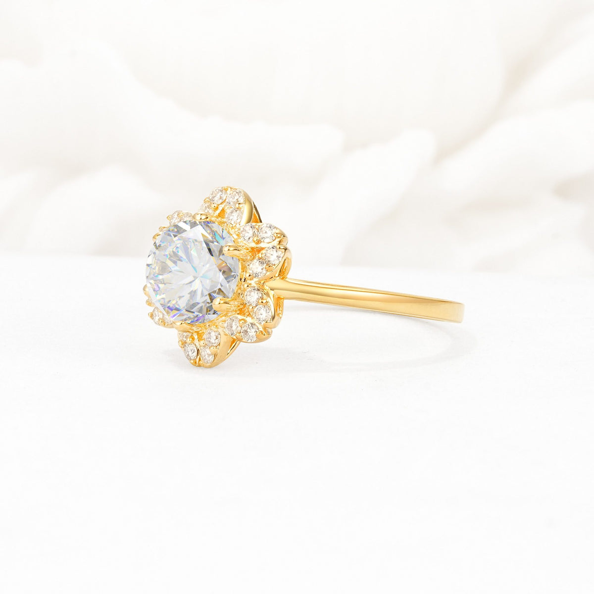 Round Cut Moissanite Floral Cluster Halo Engagement Ring - Additional view