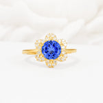 Round Cut Sapphire Floral Cluster Halo Engagement Ring - Additional view
