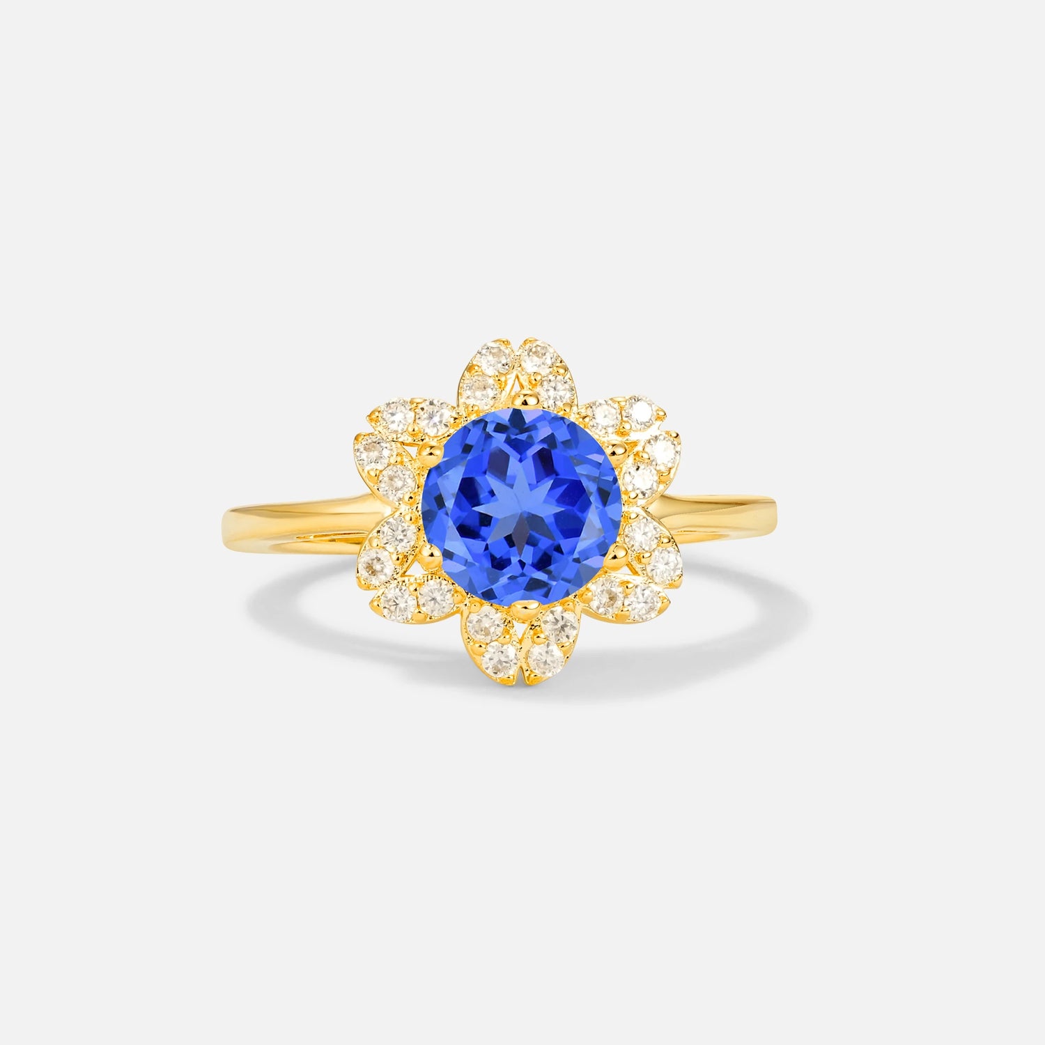Round Cut Sapphire Floral Cluster Halo Engagement Ring - Additional view