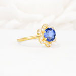 Round Cut Sapphire Floral Cluster Halo Engagement Ring - Additional view