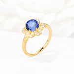 Round Cut Sapphire Floral Cluster Halo Engagement Ring - Additional view