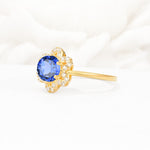 Round Cut Sapphire Floral Cluster Halo Engagement Ring - Additional view
