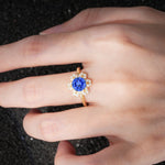 Round Cut Sapphire Floral Cluster Halo Engagement Ring - Additional view