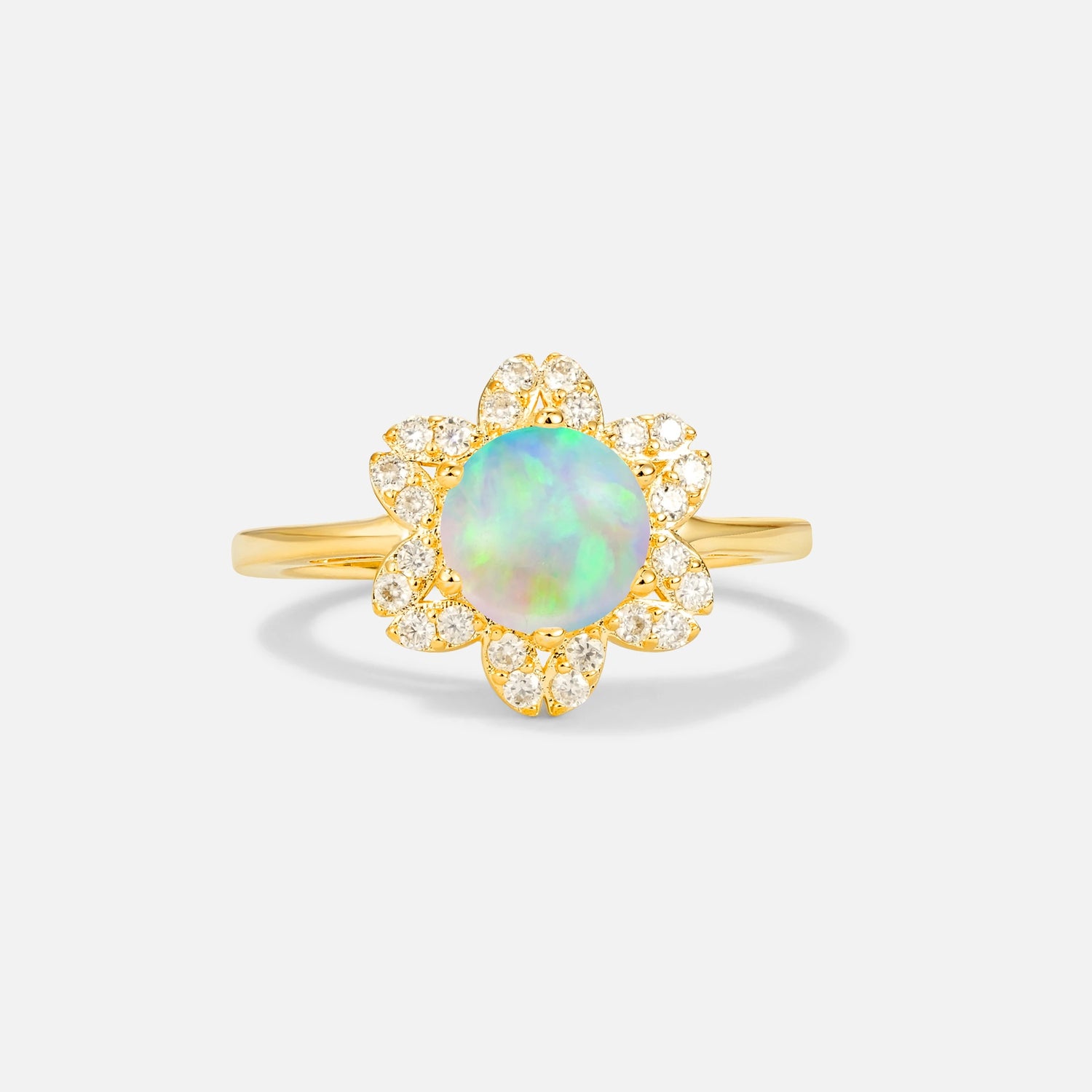 Round Cut Fire Opal Floral Cluster Halo Engagement Ring - Additional view