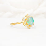 Round Cut Fire Opal Floral Cluster Halo Engagement Ring - Additional view