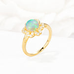 Round Cut Fire Opal Floral Cluster Halo Engagement Ring - Additional view