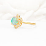 Round Cut Fire Opal Floral Cluster Halo Engagement Ring - Additional view