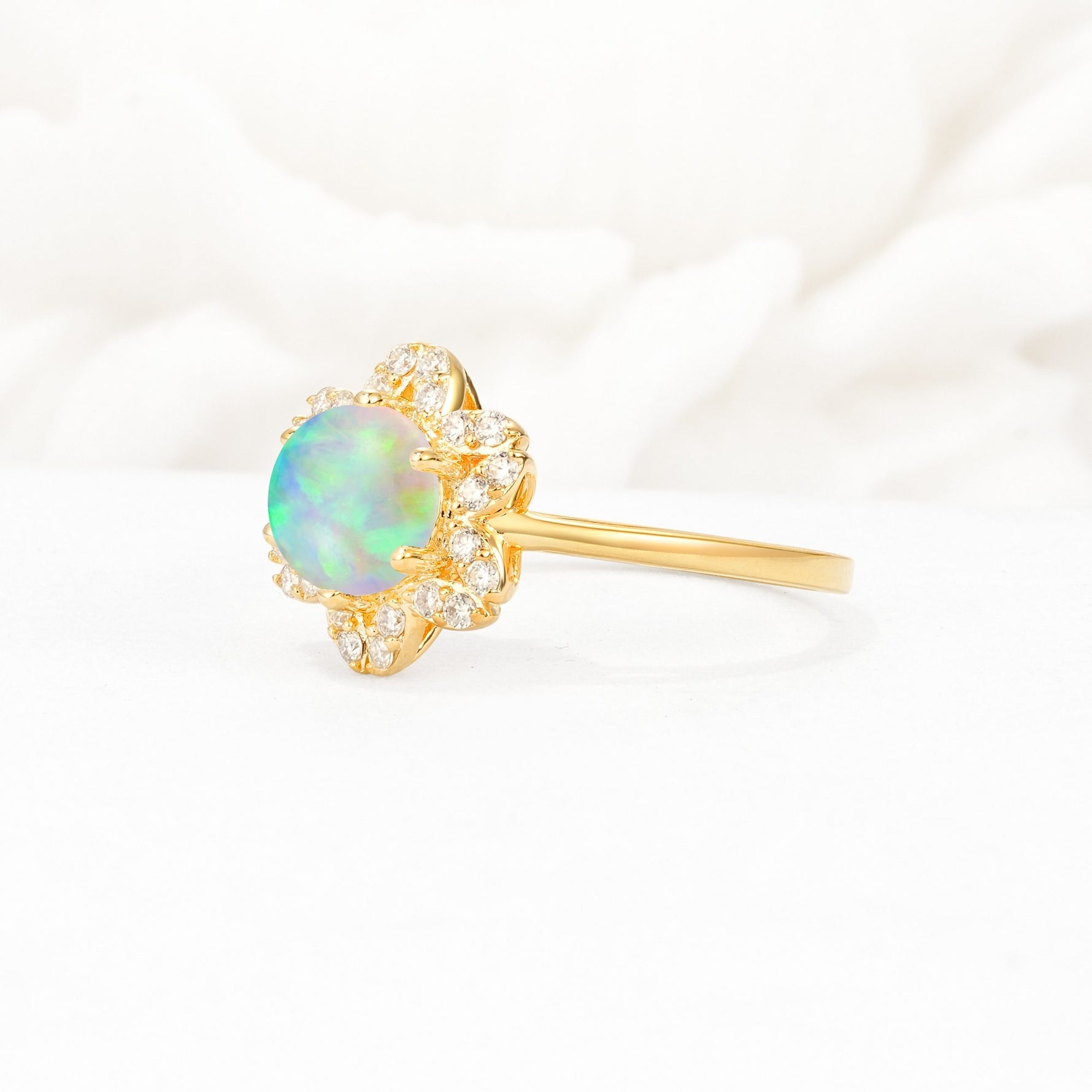 Round Cut Fire Opal Floral Cluster Halo Engagement Ring - Additional view