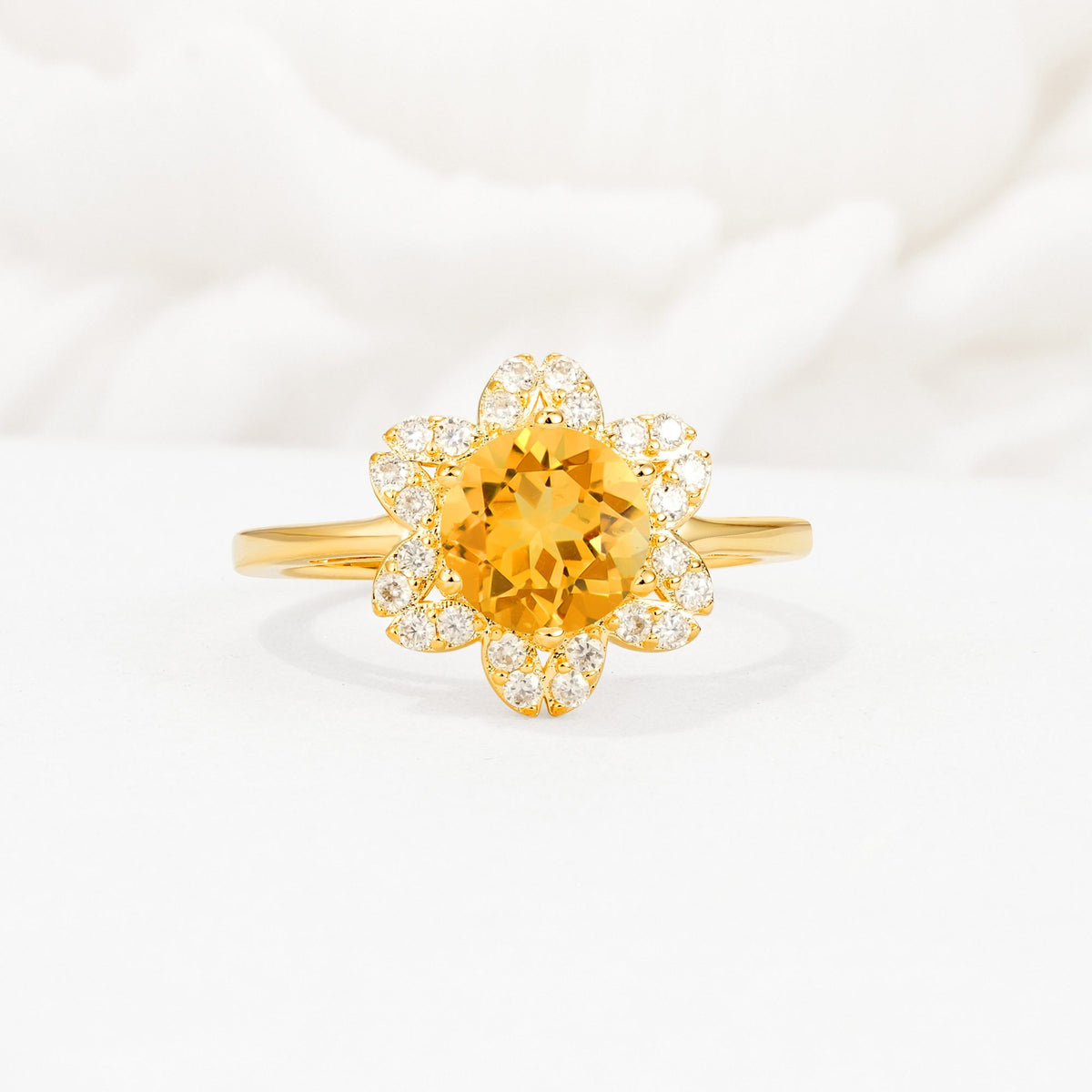 Round Cut Citrine Floral Cluster Halo Engagement Ring - Additional view