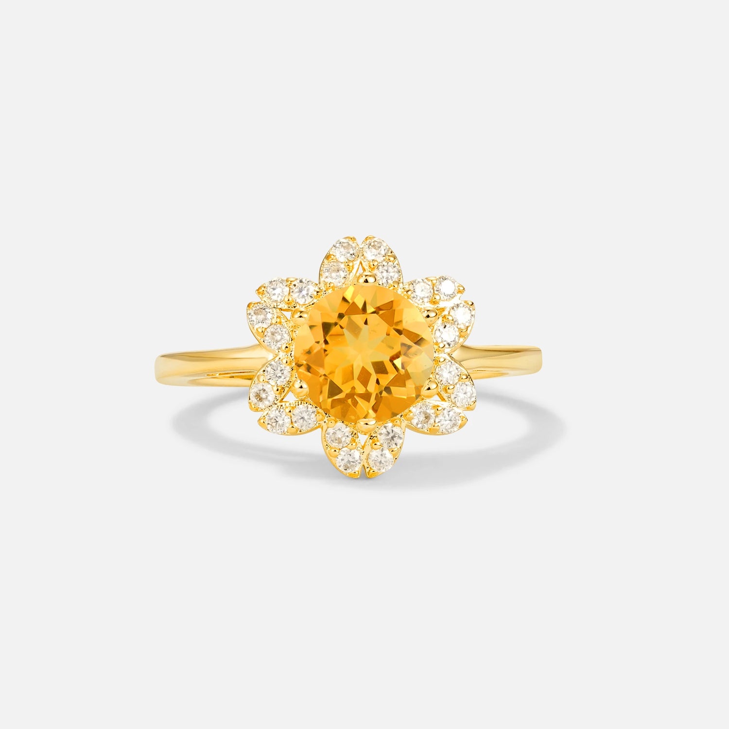 Round Cut Citrine Floral Cluster Halo Engagement Ring - Additional view