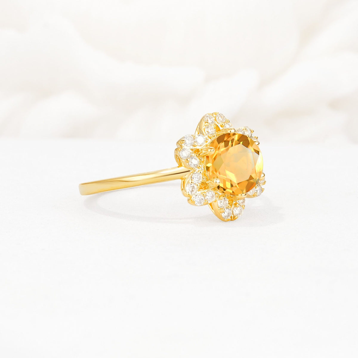 Round Cut Citrine Floral Cluster Halo Engagement Ring - Additional view