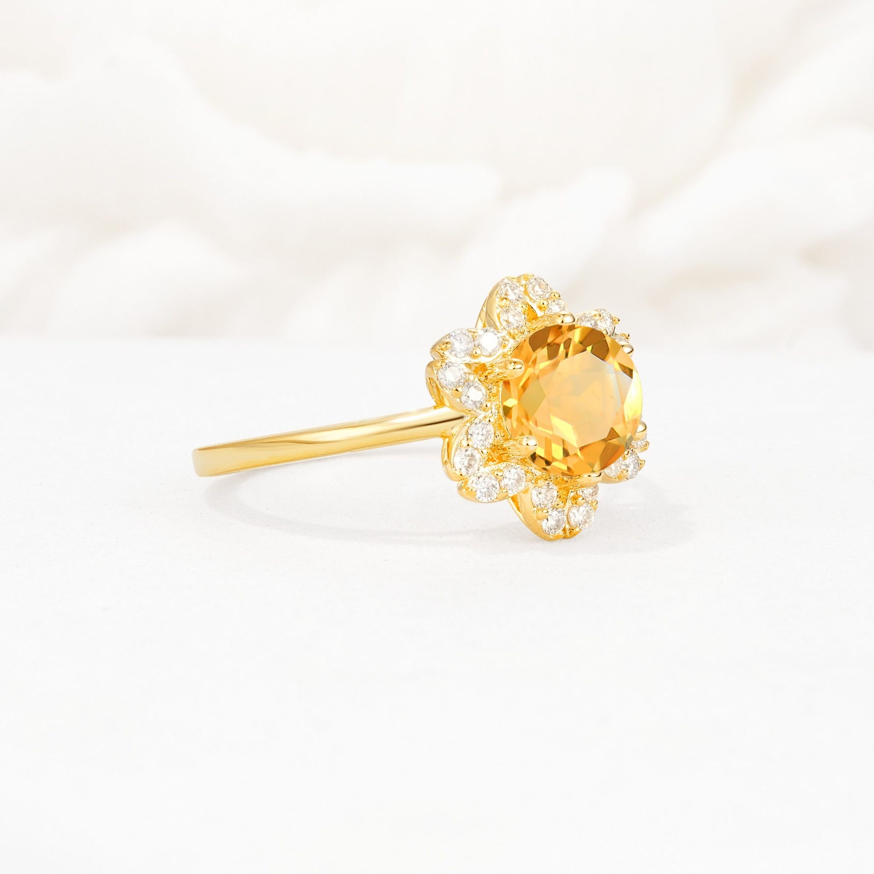 Round Cut Citrine Floral Cluster Halo Engagement Ring - Additional view
