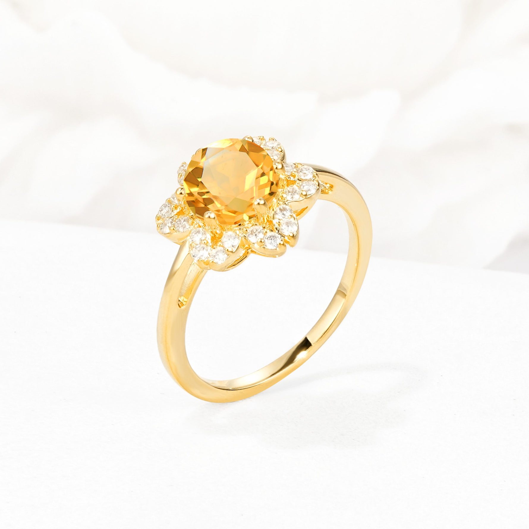 Round Cut Citrine Floral Cluster Halo Engagement Ring - Additional view