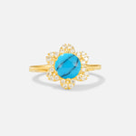 Round Cut Turquoise Floral Cluster Halo Engagement Ring - Additional view