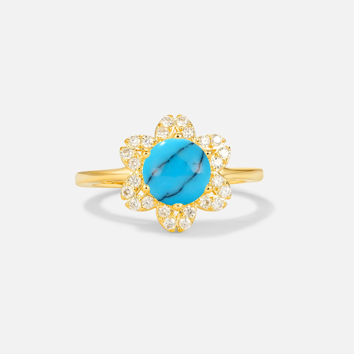 Round Cut Turquoise Floral Cluster Halo Engagement Ring - Additional view