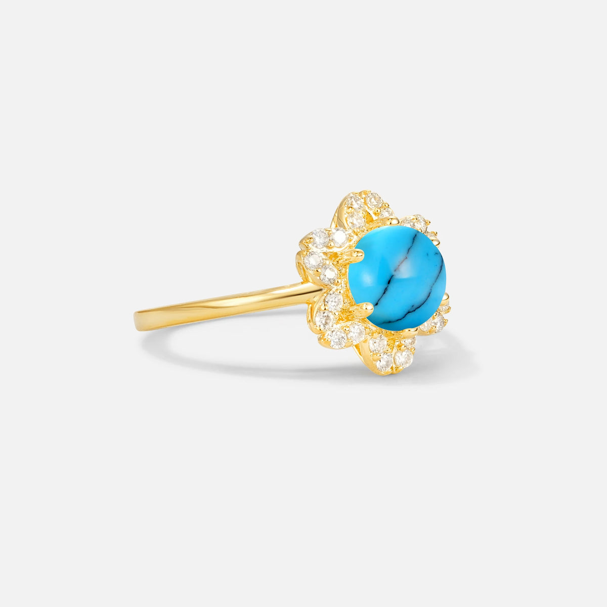 Round Cut Turquoise Floral Cluster Halo Engagement Ring - Additional view