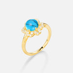 Round Cut Turquoise Floral Cluster Halo Engagement Ring - Additional view