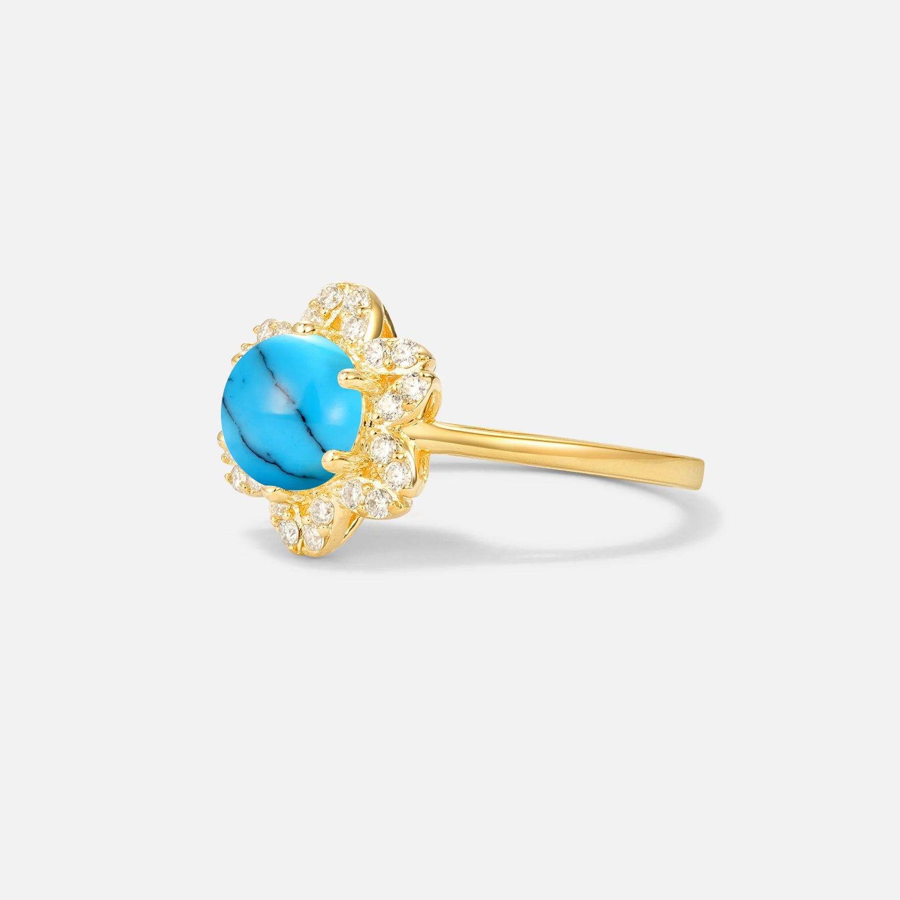Round Cut Turquoise Floral Cluster Halo Engagement Ring - Additional view