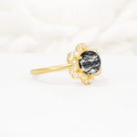 Round Cut Black Rutilated Quartz Floral Cluster Halo Engagement Ring - Additional view