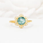 Round Cut Moss Agate Floral Cluster Halo Engagement Ring - Additional view