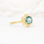 Round Cut Moss Agate Floral Cluster Halo Engagement Ring - Additional view