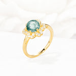 Round Cut Moss Agate Floral Cluster Halo Engagement Ring - Additional view