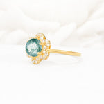Round Cut Moss Agate Floral Cluster Halo Engagement Ring - Additional view