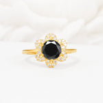 Round Cut Black Onyx Floral Cluster Halo Engagement Ring - Additional view