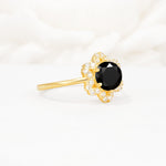 Round Cut Black Onyx Floral Cluster Halo Engagement Ring - Additional view