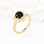 Round Cut Black Onyx Floral Cluster Halo Engagement Ring - Additional view