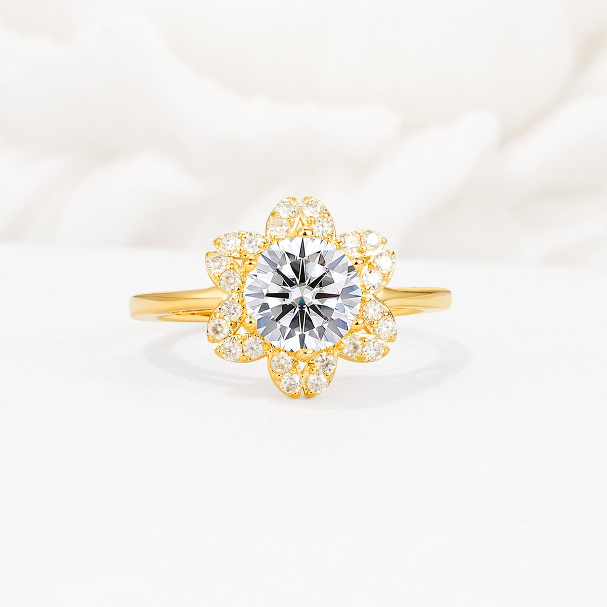 Round Cut Lab Diamond Floral Cluster Halo Engagement Ring - Additional view