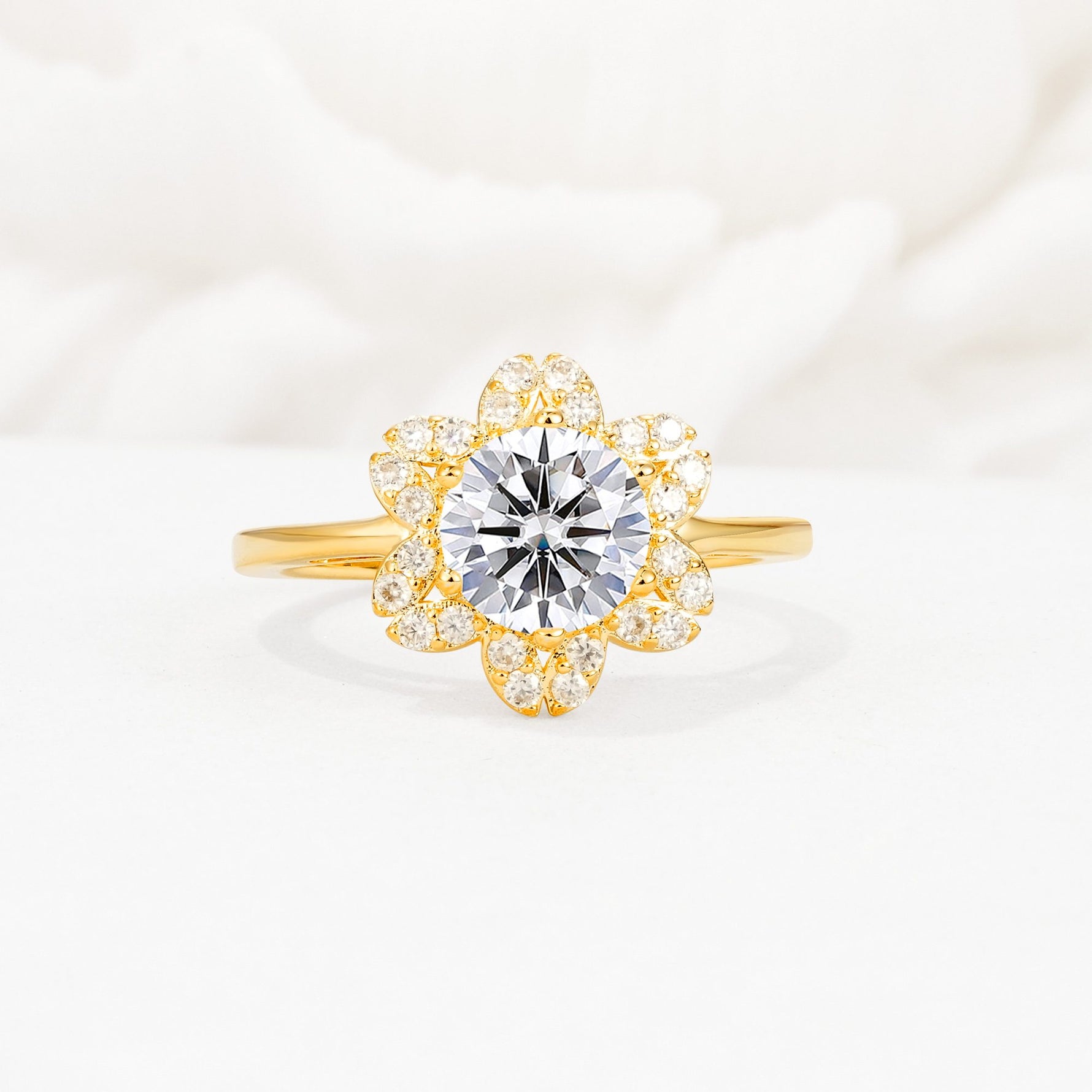 Round Cut Lab Diamond Floral Cluster Halo Engagement Ring - Additional view