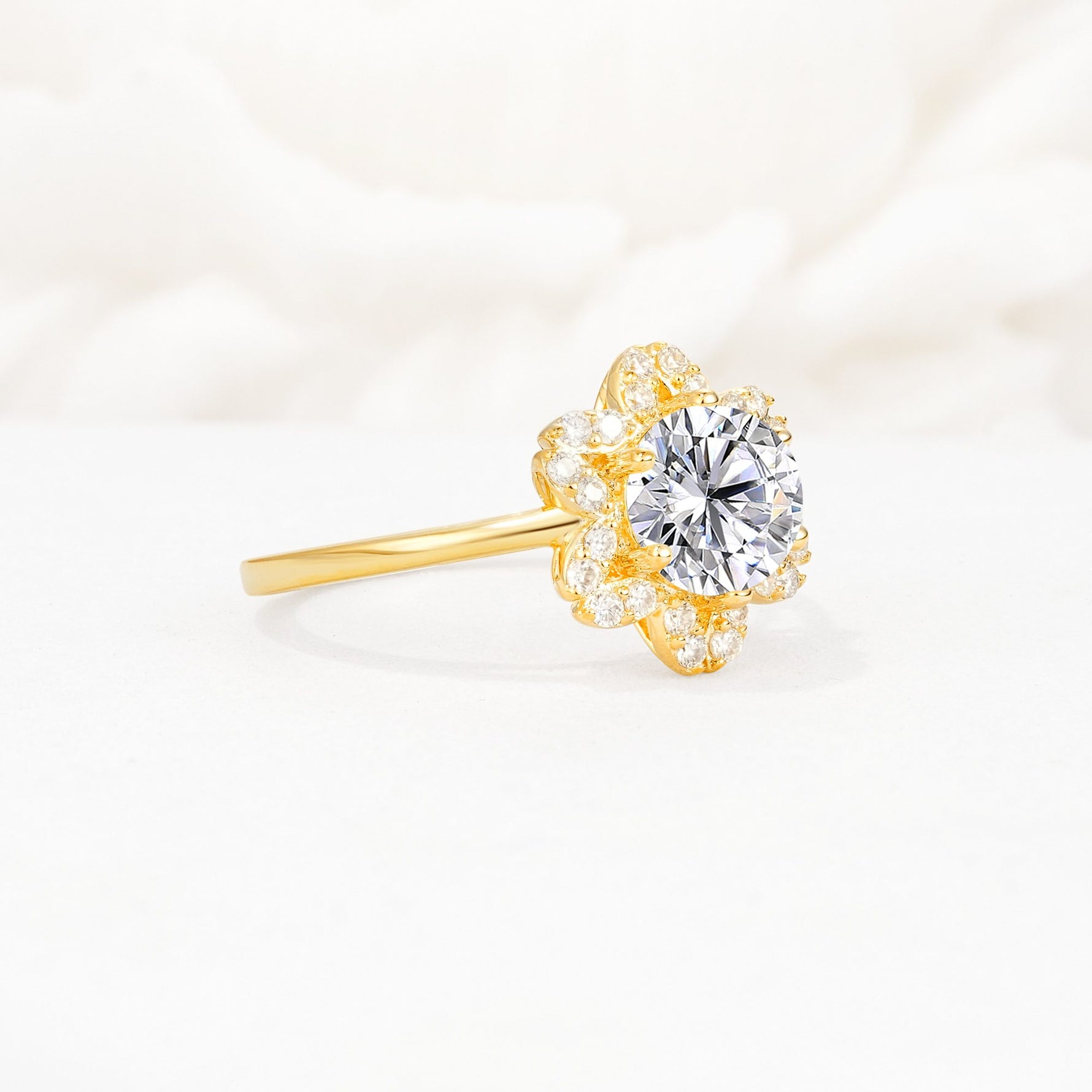 Round Cut Lab Diamond Floral Cluster Halo Engagement Ring - Additional view