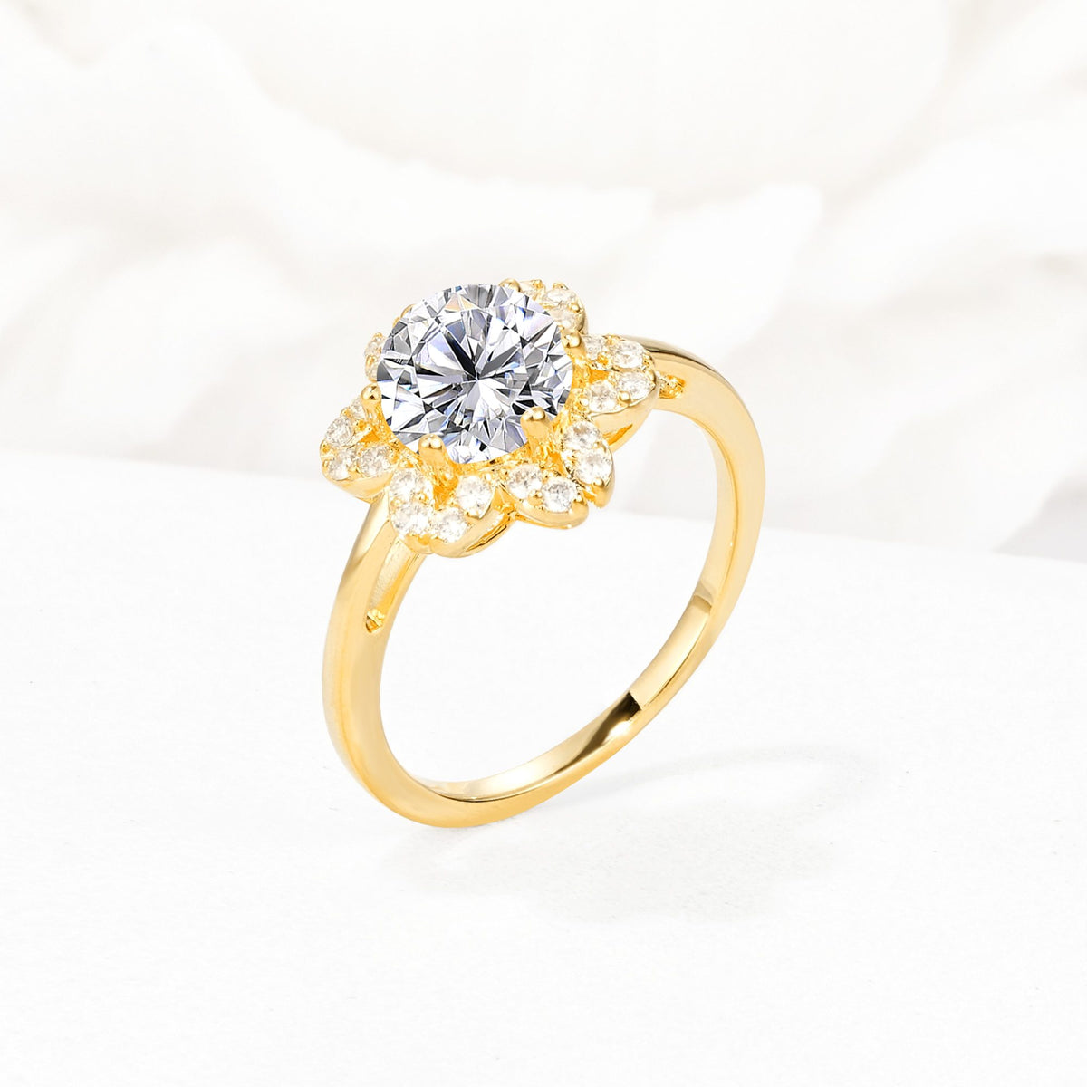 Round Cut Lab Diamond Floral Cluster Halo Engagement Ring - Additional view