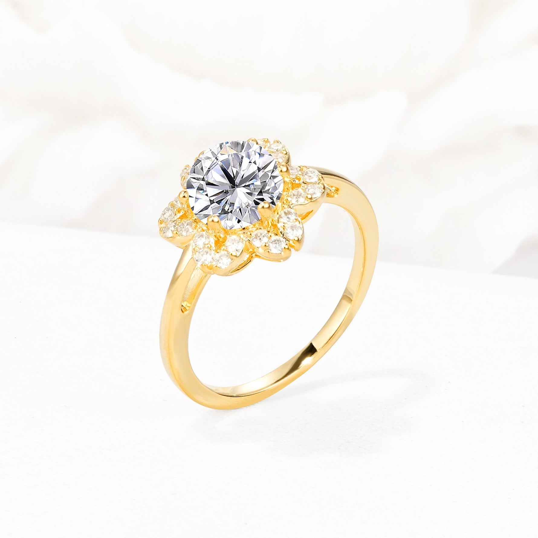 Round Cut Lab Diamond Floral Cluster Halo Engagement Ring - Additional view